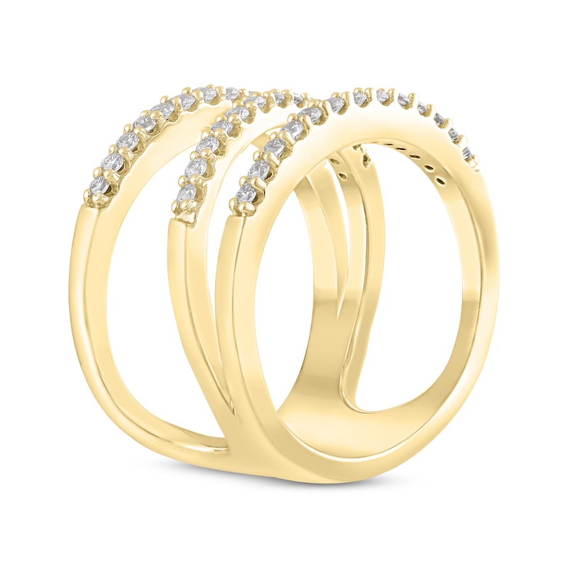 Diamond Three-Row Diagonal Ring 1/2 ct tw 10K Yellow Gold