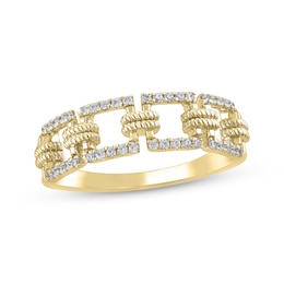 Diamond Square Link Rope Ring 1/5 10K Yellow Gold