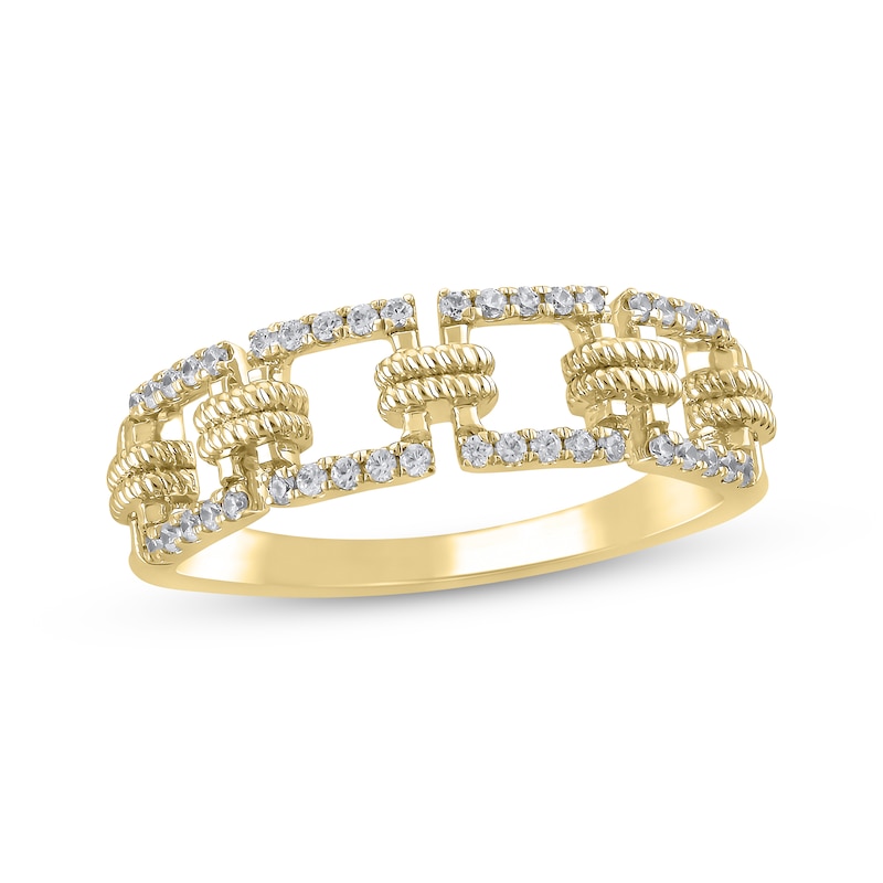 Diamond Square Link Rope Ring 1/5 10K Yellow Gold