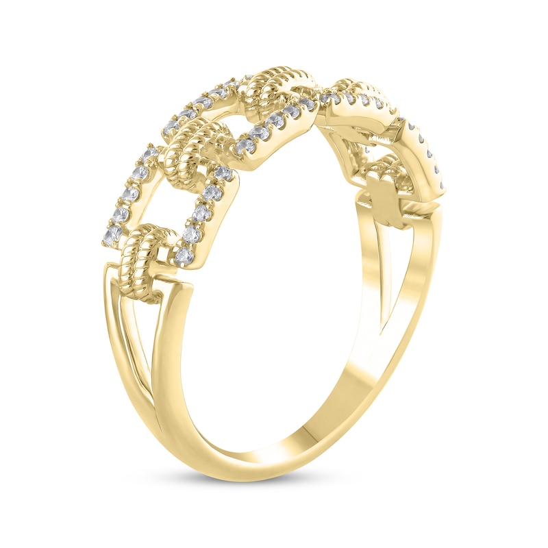 Diamond Square Link Rope Ring 1/5 10K Yellow Gold