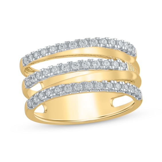 Diamond Faux Stack Three-Row Ring 1/2 ct tw 10K Yellow Gold