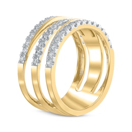 Diamond Faux Stack Three-Row Ring 1/2 ct tw 10K Yellow Gold