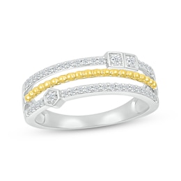 Diamond Faux-Stack Beaded Ring 1/5 ct tw Sterling Silver & 10K Yellow Gold