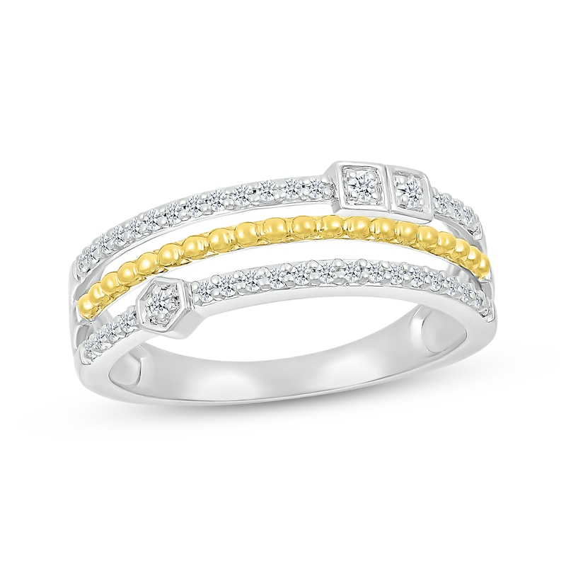 Diamond Faux-Stack Beaded Ring 1/5 ct tw Sterling Silver & 10K Yellow Gold