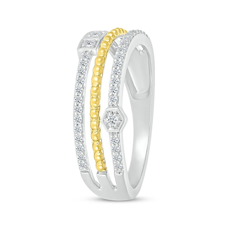 Diamond Faux-Stack Beaded Ring 1/5 ct tw Sterling Silver & 10K Yellow Gold