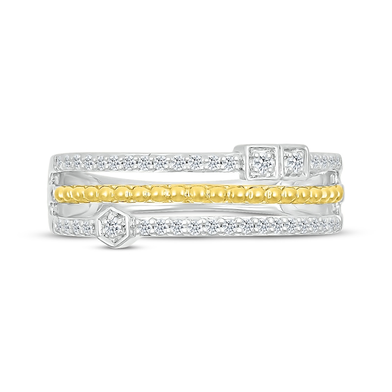 Diamond Faux-Stack Beaded Ring 1/5 ct tw Sterling Silver & 10K Yellow Gold