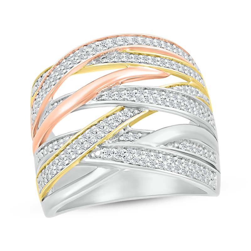 Diamond Multi-Row Crisscross Ring 1/2 ct tw Sterling Silver & 10K Two-Tone Gold