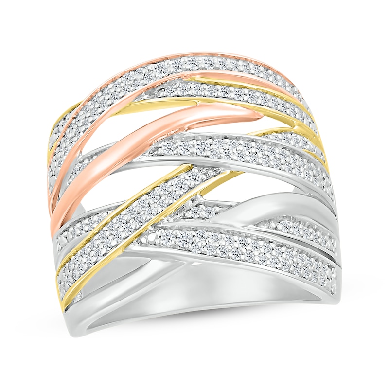 Main Image 1 of Diamond Multi-Row Crisscross Ring 1/2 ct tw Sterling Silver & 10K Two-Tone Gold