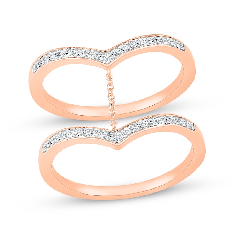 Main Image 1 of Diamond Faux-Stack Chevron Chain Ring 1/6 ct tw 10K Rose Gold