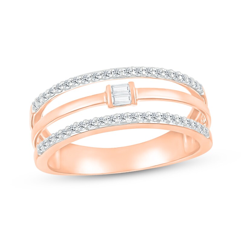 Baguette & Round-Cut Diamond Faux-Stack Ring 1/4 ct tw 10K Rose Gold