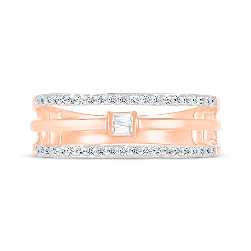 Baguette & Round-Cut Diamond Faux-Stack Ring 1/4 ct tw 10K Rose Gold