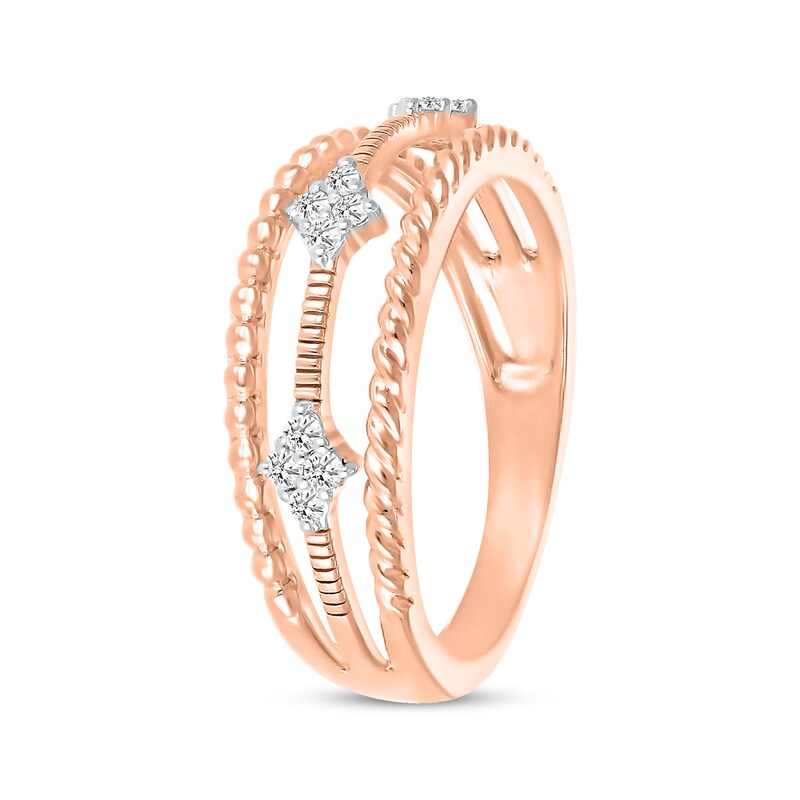 Main Image 2 of Diamond Three-Row Faux-Stack Textured Ring 1/8 ct tw 10K Rose Gold
