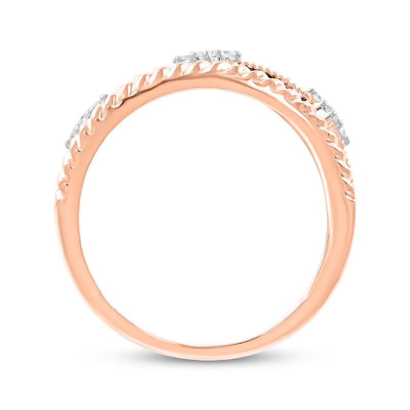 Main Image 3 of Diamond Three-Row Faux-Stack Textured Ring 1/8 ct tw 10K Rose Gold