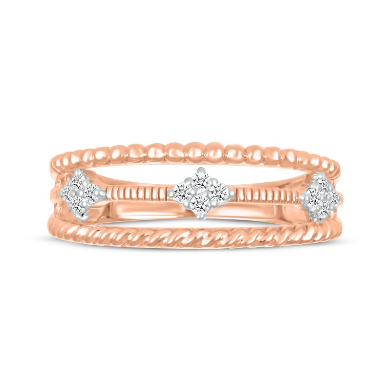 Main Image 4 of Diamond Three-Row Faux-Stack Textured Ring 1/8 ct tw 10K Rose Gold