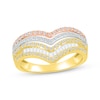 Thumbnail Image 1 of Baguette & Round-Cut Diamond Chevron Faux-Stack Ring 1/2 ct tw 10K Tri-Tone Gold
