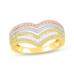 Baguette & Round-Cut Diamond Chevron Faux-Stack Ring 1/2 ct tw 10K Tri-Tone Gold