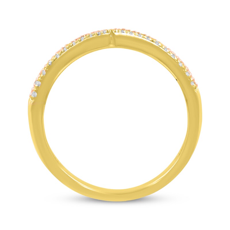Main Image 3 of Baguette & Round-Cut Diamond Chevron Faux-Stack Ring 1/2 ct tw 10K Tri-Tone Gold