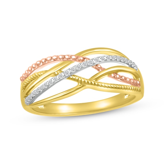 Diamond Crossover Textured Ring 1/10 ct tw 10K Two-Tone Gold & Sterling Silver