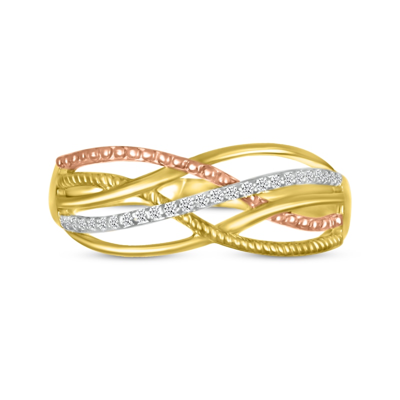Main Image 4 of Diamond Crossover Textured Ring 1/10 ct tw 10K Two-Tone Gold & Sterling Silver