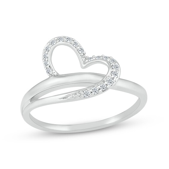 Diamond Heart Crossover Ring 1/10 ct tw Sterling Silver