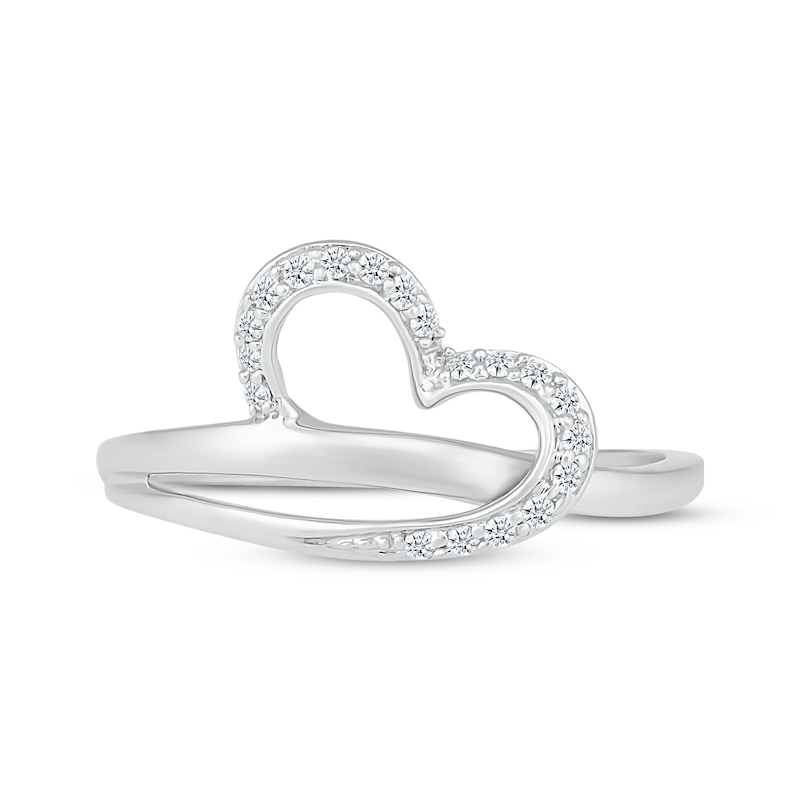 Diamond Heart Crossover Ring 1/10 ct tw Sterling Silver