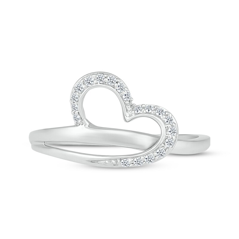Diamond Heart Crossover Ring 1/10 ct tw Sterling Silver