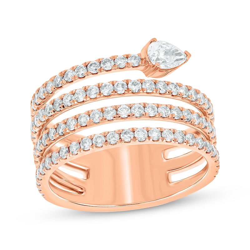 Pear-Shaped & Round-Cut Diamond Faux Wrap Ring 1-3/8 ct tw 14K Rose Gold
