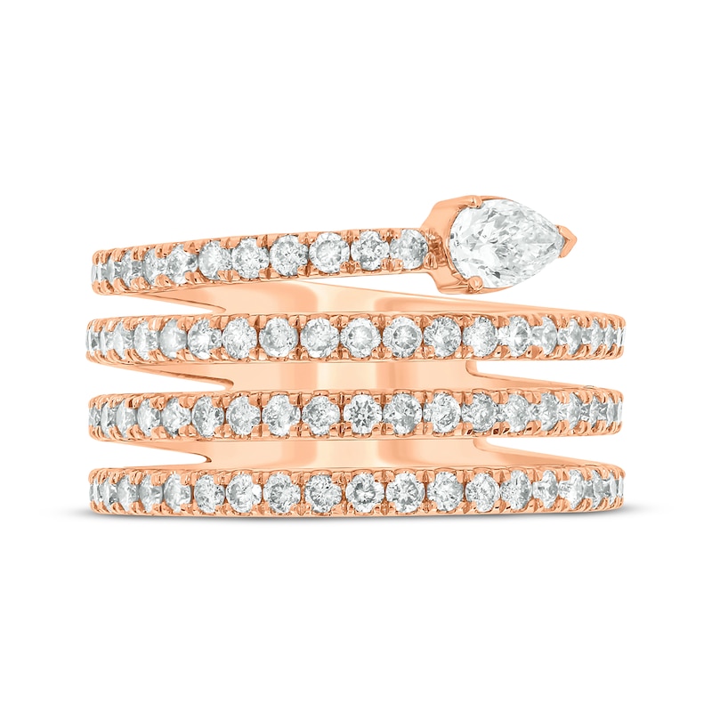 Pear-Shaped & Round-Cut Diamond Faux Wrap Ring 1-3/8 ct tw 14K Rose Gold