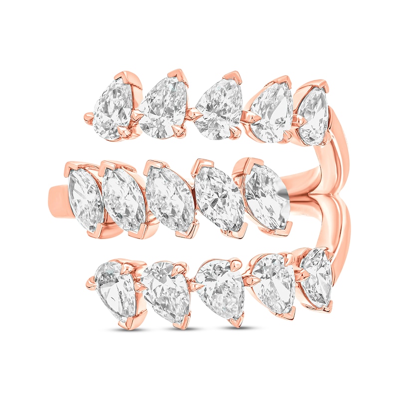 Pear-Shaped & Marquise-Cut Diamond Three-Row Bypass Ring 2-1/4 ct tw 14K Rose Gold