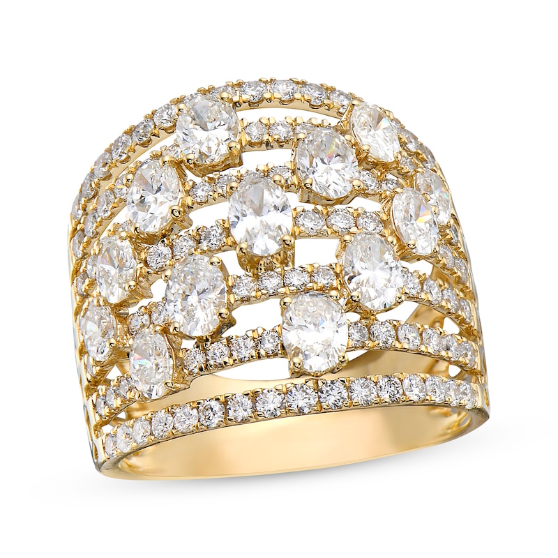Oval & Round-Cut Diamond Multi-Row Scatter Ring 3 ct tw 14K Yellow Gold