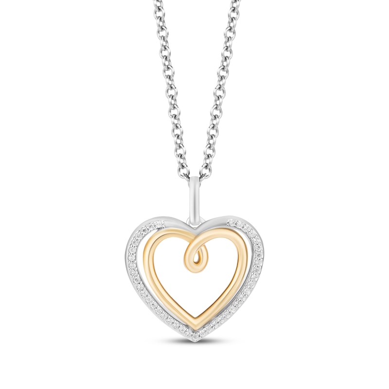 Hallmark Diamonds Double Heart Necklace 1/10 ct tw Sterling Silver & 10K Yellow Gold 18"