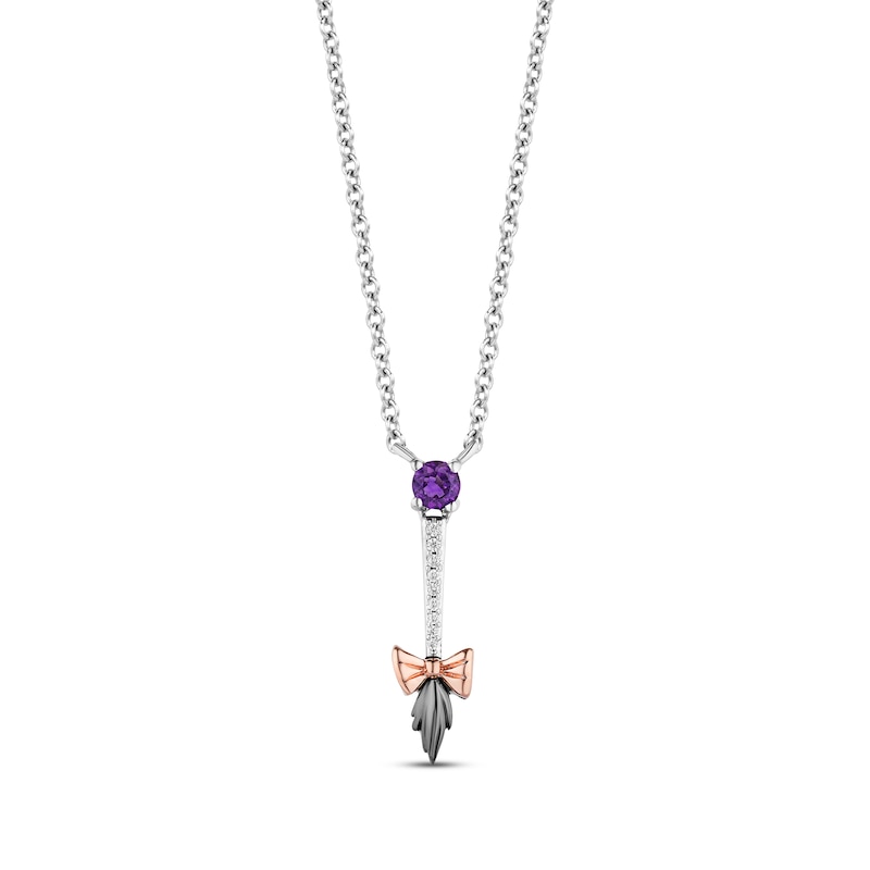 Disney Treasures Winnie the Pooh Amethyst & Diamond Tail Necklace Sterling Silver & 10K Rose Gold 17.25"