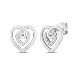 Hallmark Diamonds Double Heart Stud Earrings 1/15 ct tw Sterling Silver