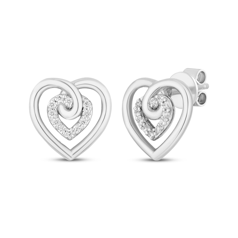 Main Image 1 of Hallmark Diamonds Double Heart Stud Earrings 1/15 ct tw Sterling Silver