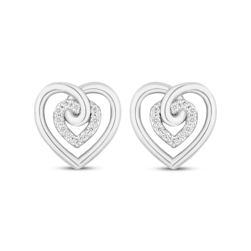 Main Image 2 of Hallmark Diamonds Double Heart Stud Earrings 1/15 ct tw Sterling Silver