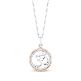 Hallmark Diamonds Om Necklace 1/10 ct tw Sterling Silver & 10K Rose Gold 18"