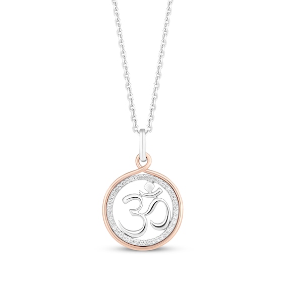 Hallmark Diamonds Om Necklace 1/10 ct tw Sterling Silver & 10K Rose Gold 18"
