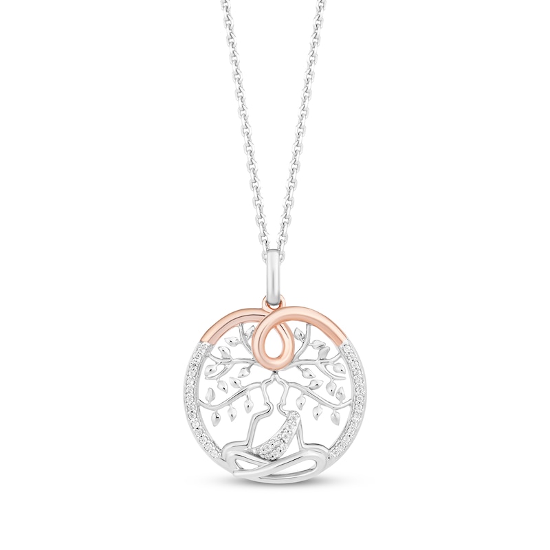 Hallmark Diamonds Buddha Tree of Life Necklace 1/15 ct tw Sterling Silver & 10K Rose Gold 18"