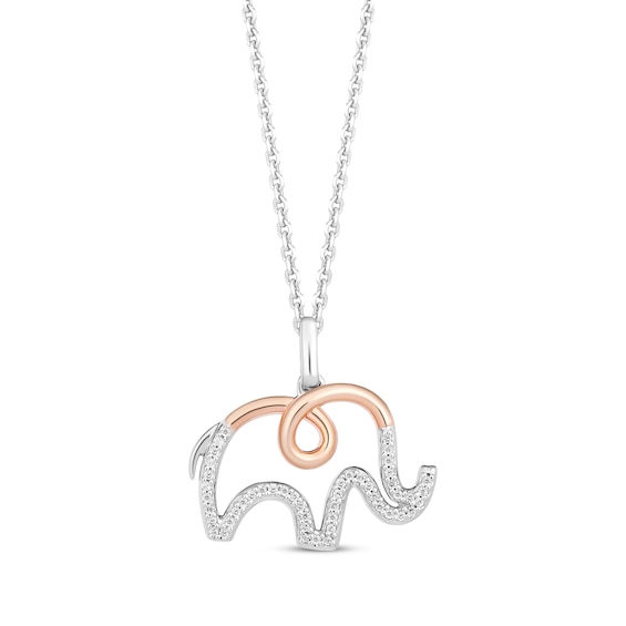 Hallmark Diamonds Elephant Necklace 1/8 ct tw Sterling Silver & 10K Rose Gold 18"