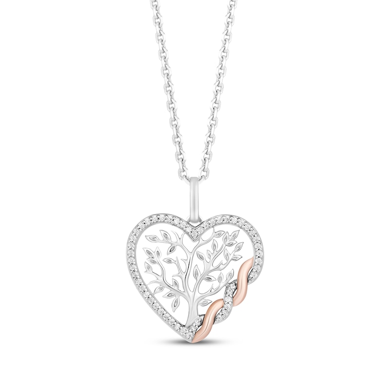 Main Image 1 of Hallmark Diamonds Tree of Life Heart Necklace 1/8 ct tw Sterling Silver & 10K Rose Gold 18&quot;