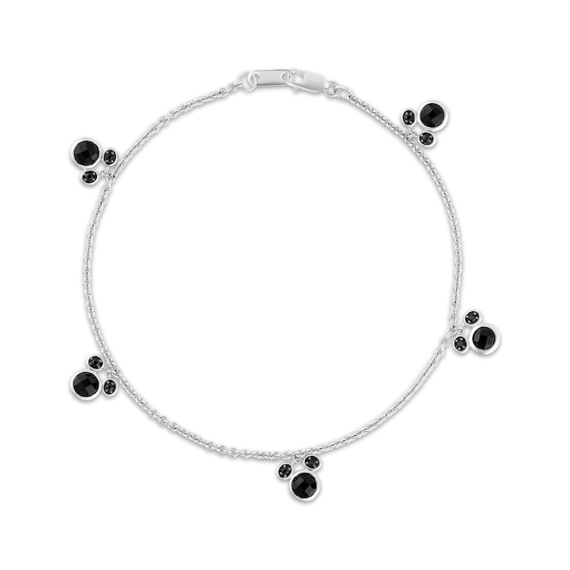 Main Image 1 of Disney Treasures Mickey Mouse Black Onyx & Black Diamond Station Bracelet 1/10 ct tw Sterling Silver 7.25&quot;