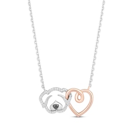 Hallmark Diamonds Puppy & Heart Necklace 1/15 ct tw Sterling Silver & 10K Rose Gold 18"