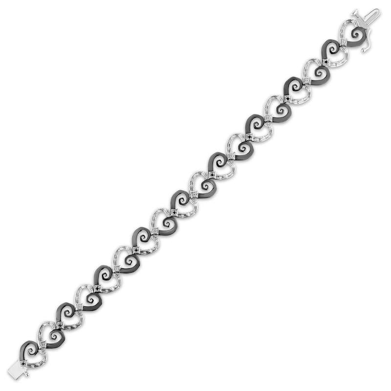 Main Image 2 of Disney Treasures The Nightmare Before Christmas Black & White Diamond Hearts Bracelet 1/8 ct tw Sterling Silver 7.25&quot;