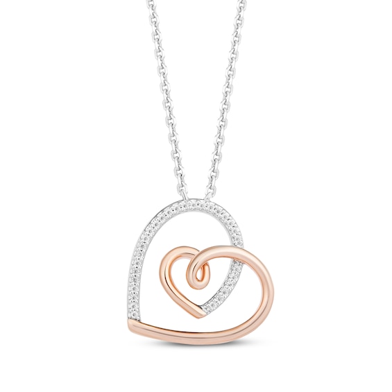 Hallmark Diamonds Looping Double Heart Necklace 1/15 ct tw Sterling Silver & 10K Rose Gold 18"