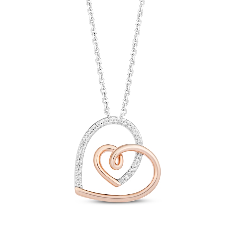 Main Image 1 of Hallmark Diamonds Looping Double Heart Necklace 1/15 ct tw Sterling Silver & 10K Rose Gold 18&quot;