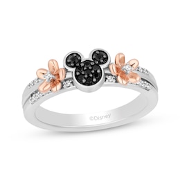 Disney Treasures Mickey Mouse Black & White Diamond Ring 1/6 ct tw Sterling Silver & 10K Rose Gold