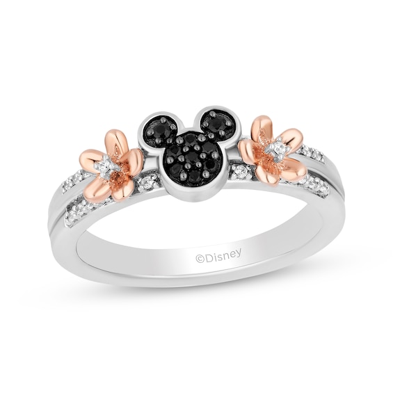 Disney Treasures Mickey Mouse Black & White Diamond Ring 1/6 ct tw Sterling Silver & 10K Rose Gold