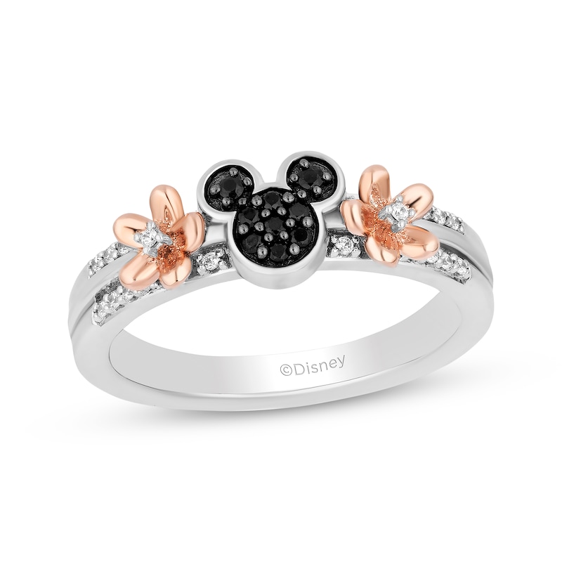 Main Image 1 of Disney Treasures Mickey Mouse Black & White Diamond Ring 1/6 ct tw Sterling Silver & 10K Rose Gold