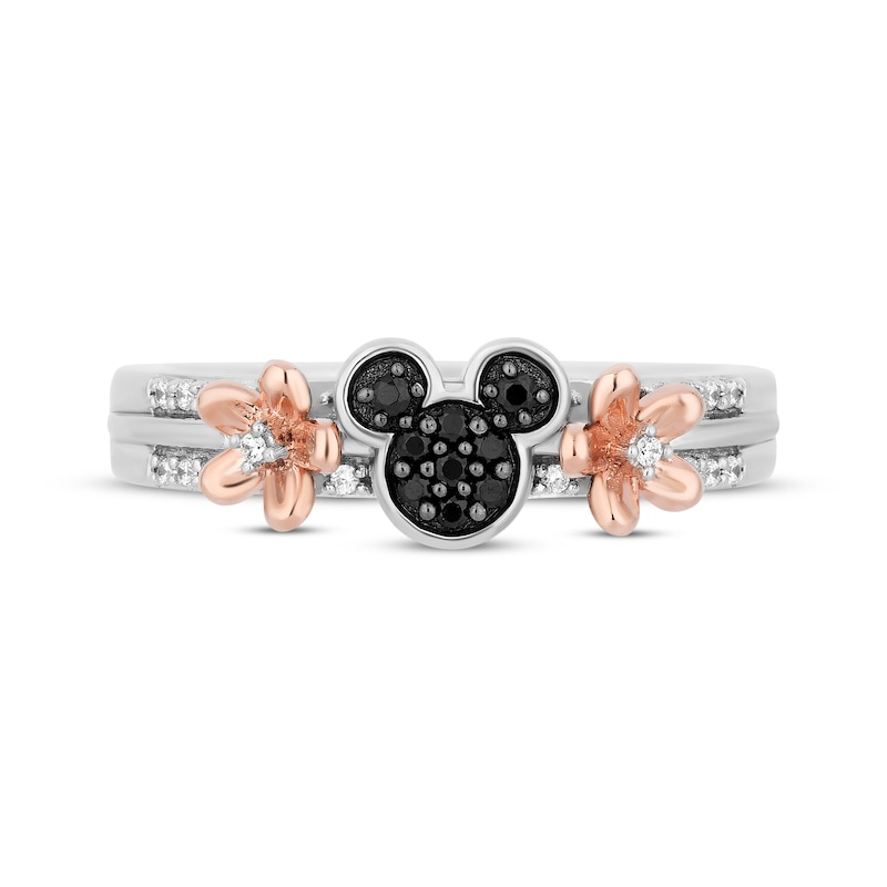 Disney Treasures Mickey Mouse Black & White Diamond Ring 1/6 ct tw Sterling Silver & 10K Rose Gold