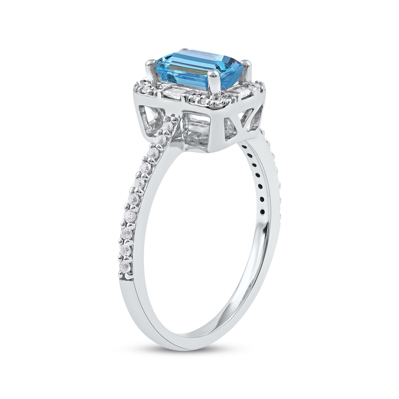 Main Image 2 of Emerald-Cut Swiss Blue Topaz & White Lab-Created Sapphire Ring Sterling Silver
